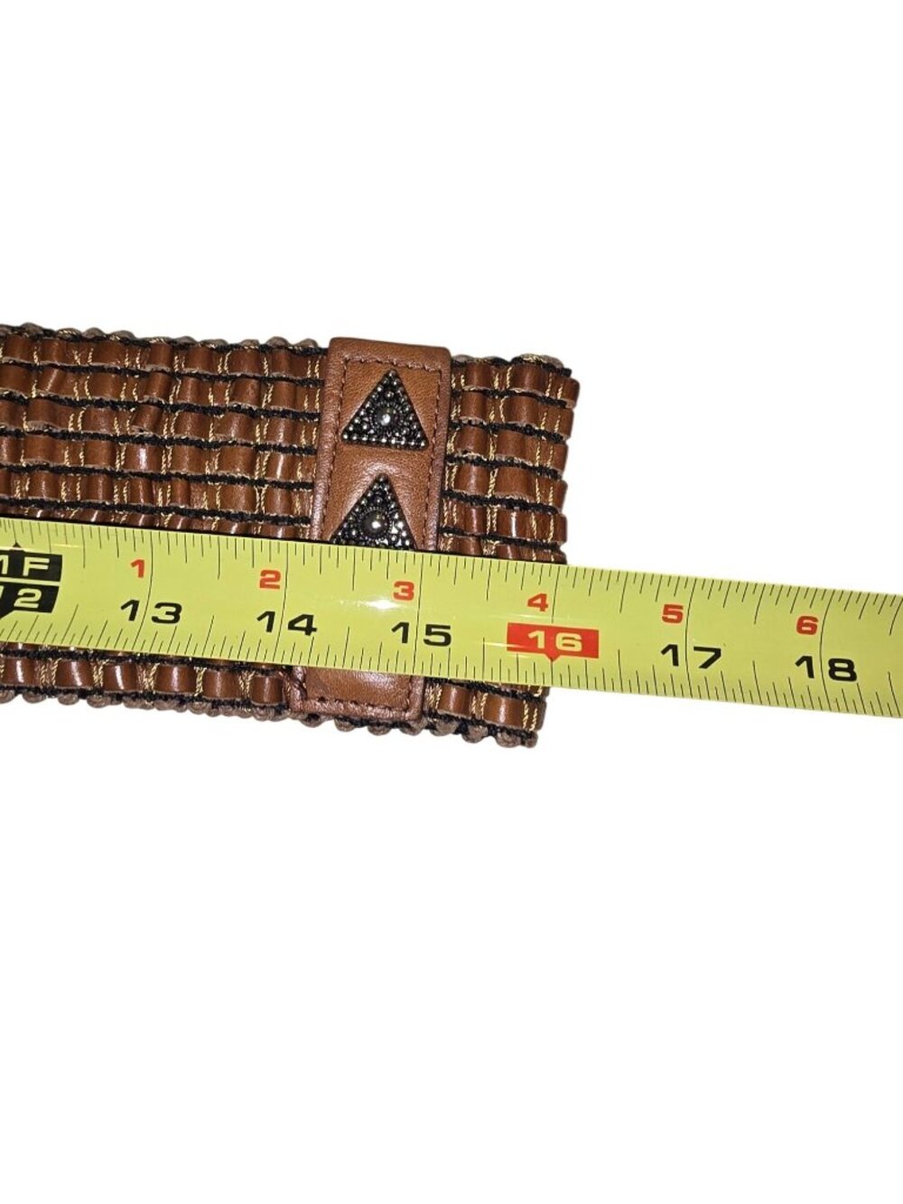 Woven Brown Faux Leather Wide Waist Belt Studded Snap Women Boho Fairy READ - Picture 8 of 8